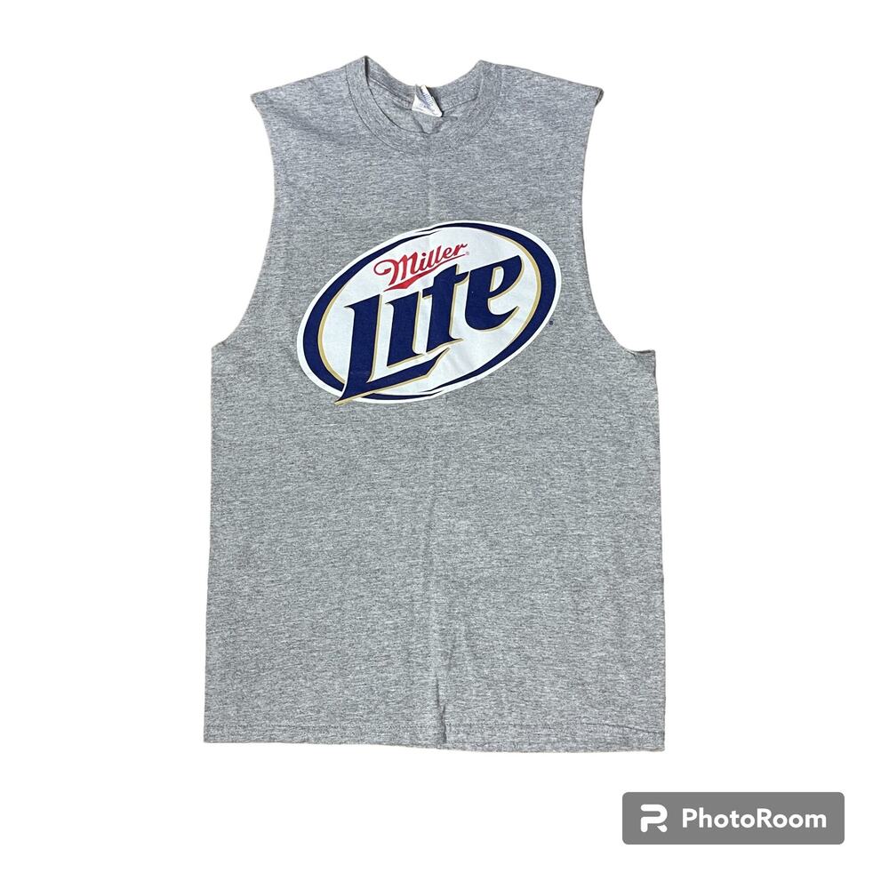 Miller Lite Heather Gray Custom Sleeveless T Shirt Size S